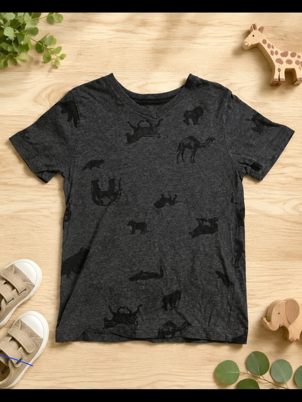 Kids' Charcoal Animal-Print Short Sleeve Tee